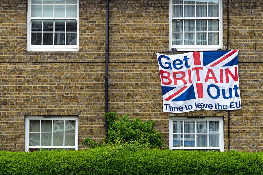 brexit, poster, slogan, outlet, protest, facade, uk, england, building, united kingdom