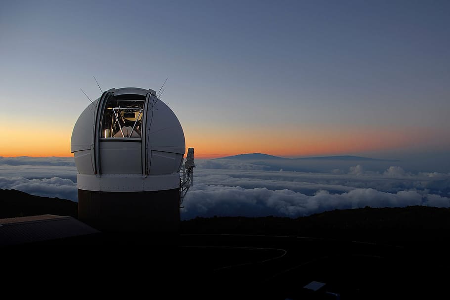 white, black, machine, clouds photo, observatory, pan-starrs, panoramic telescope, rapid response system, cameras, landscape
