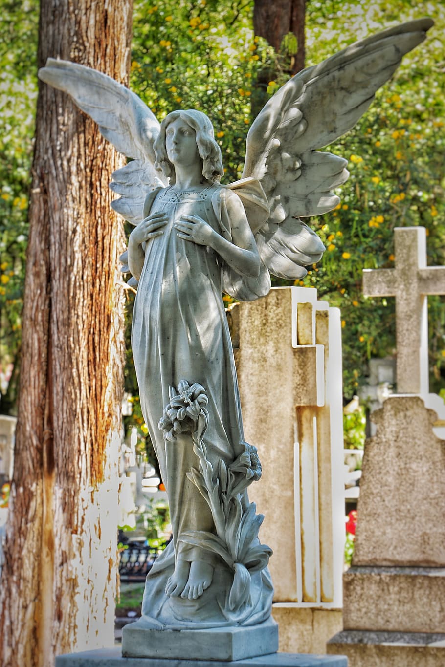 angel, graveyard, cemetery, grave, heaven, religion, stone, statue, sculpture, gravestone