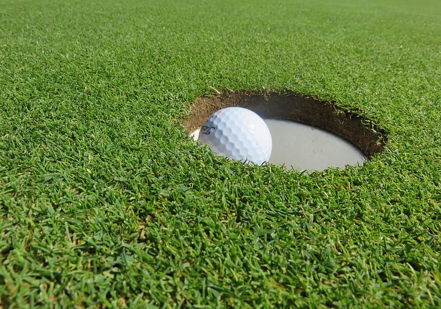 branco, bola de golfe, buraco, durante o dia, golfe, bola, putting green, tacada leve, hits, lucro