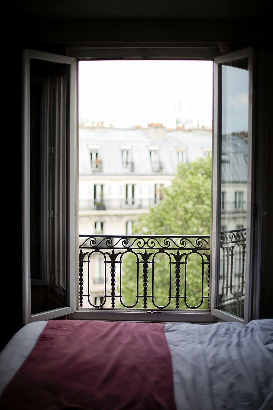 portrait photography, open, window, daytime, bedroom window, france, interior, paris, europe, bed