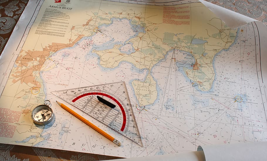 maritim, navigation, chart, compass, protractor, ruler, pencil, map, cartography, travel
