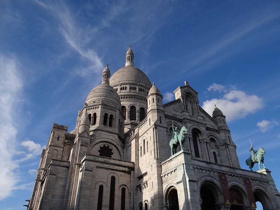 sacred heart, paris, basilica, church, religion, france, building exterior, sky, built structure, architecture