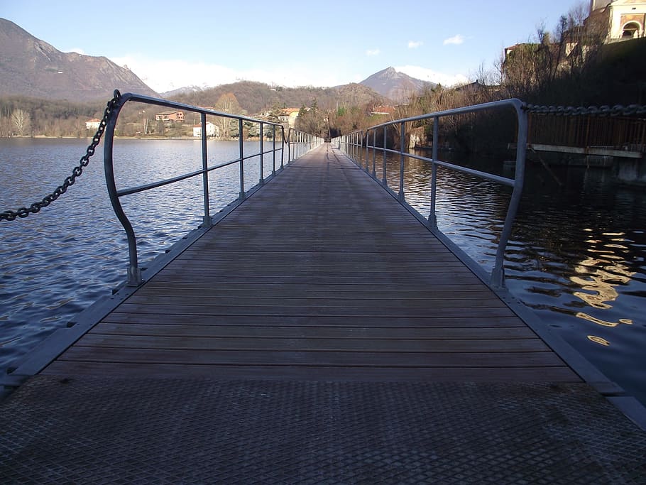 Lago, Avigliana, Piemonte, Pasarela, paisaje, agua, puente - estructura hecha por el hombre, al aire libre, sin gente, día