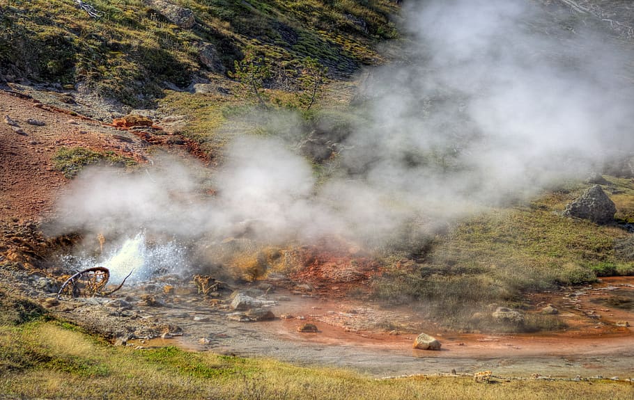 blood geyser, yellowstone national park, landscape, outdoors, yellowstone, park, wyoming, montana, national, scenic