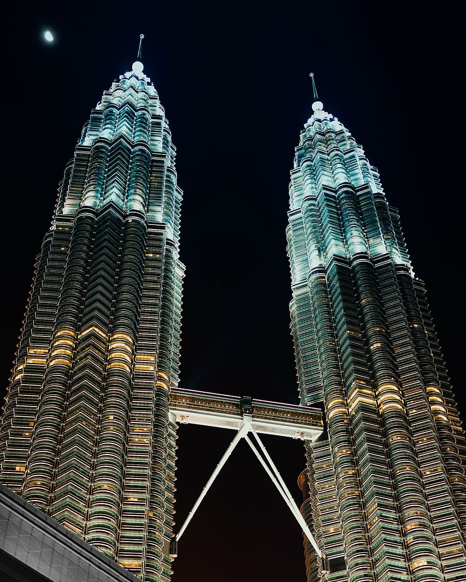 petronas tower, malaysia, architecture, building, infrastructure, sky, skyscraper, twin, tower, dark, night