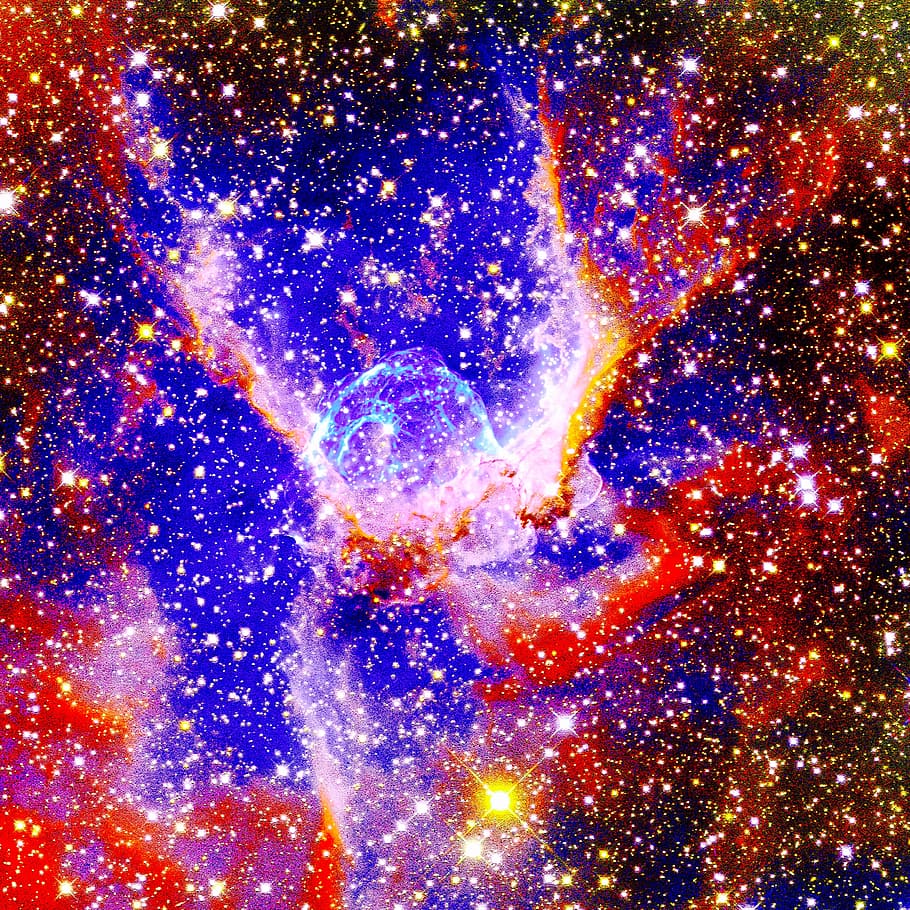 azul, rojo, amarillo, nebulosa, estrellas, espacio, universo, astronomía, galaxia, cosmos