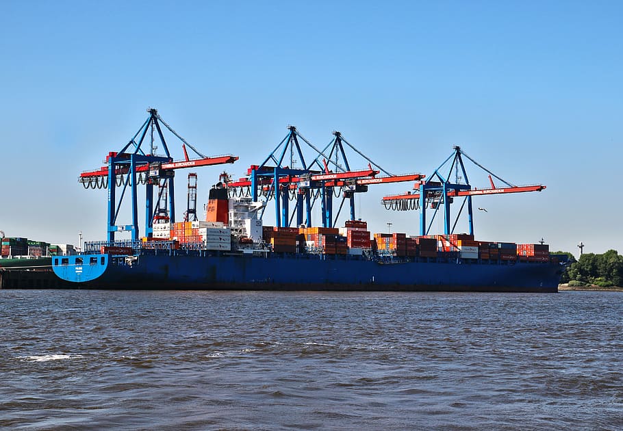 crane, inside, cargo ship, body, water, daytime, container, ship, cranes, cargo