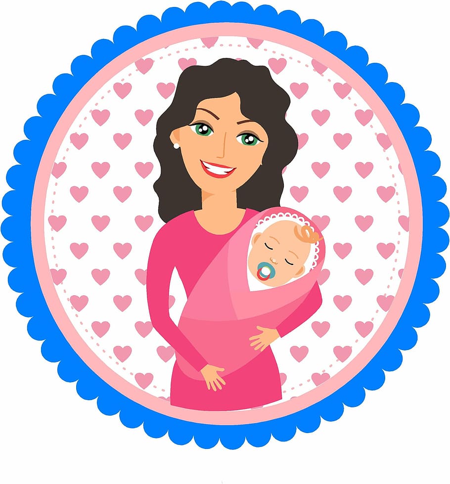 animated, woman, holding, baby illustration, mom baby, mother, mami, smiling, human body part, talking