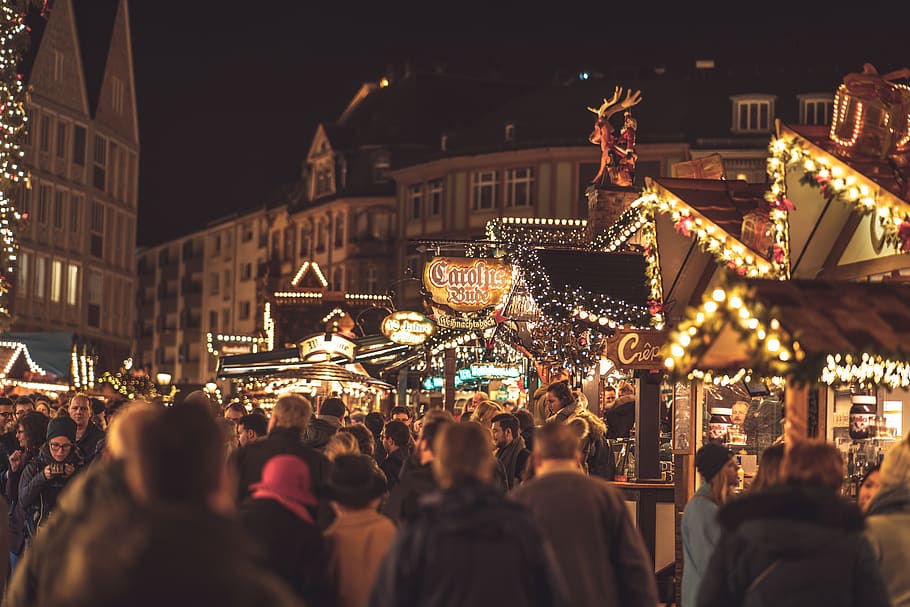 christmas market, christmas, frankfurt, germany, advent, decoration, market, lights, light, bell