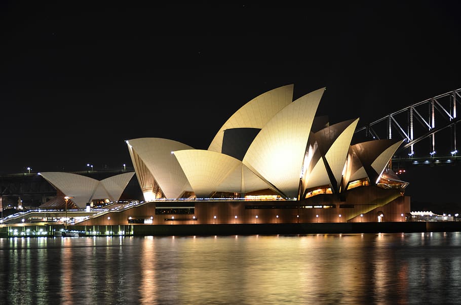 sydney opera, australia, waktu malam, tanda tanah, gedung opera, sydney, malam, tengara, arsitektur, pelabuhan
