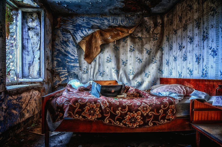 bedroom, bed, sleep, window, lost places, pfor, room, dilapidated, shabby, decay