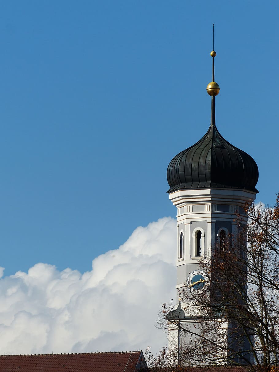 Onion Dome, Steeple, Ulm, holy trinity church, spire, church, sky, clouds, cloud mountains, white