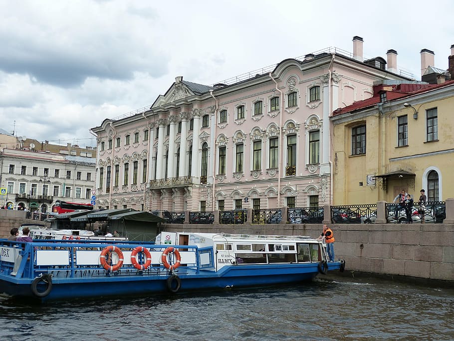 sankt petersburg, russia, st petersburg, river, channel, shipping, ship, tourism, palace, facade