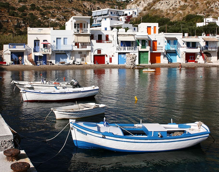 Greece, Milos, Boat, nautical Vessel, harbor, sea, water, village, color Image, outdoors