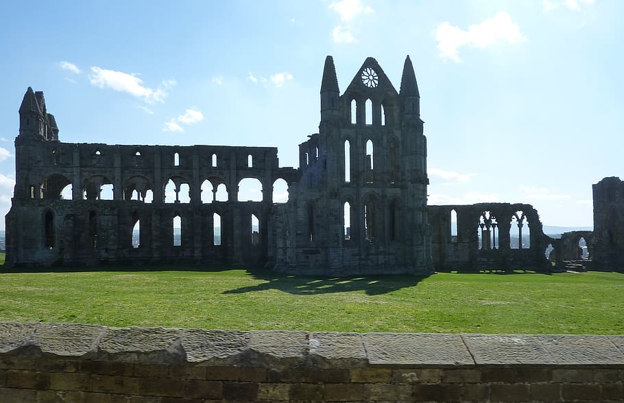 whitby abbey, monastery, architecture, outdoors, sky, old, travel, landmark, history, built structure