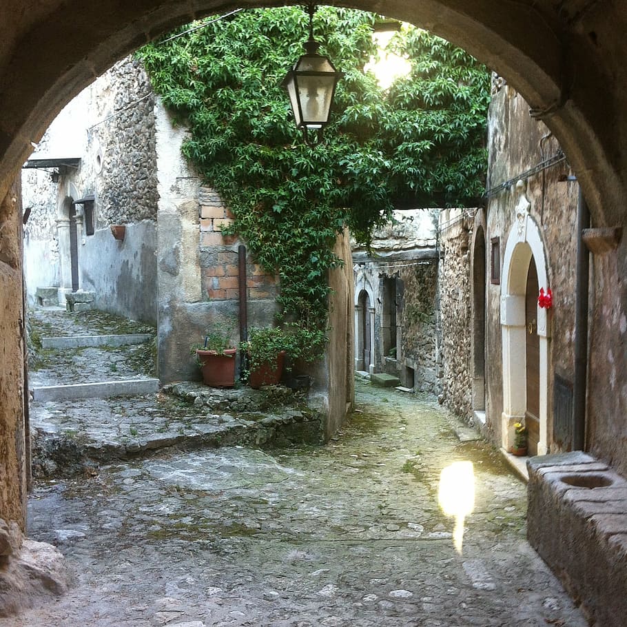 arc, walls, lights, medieval village, navelli, abruzzo, architecture, old, street, alley
