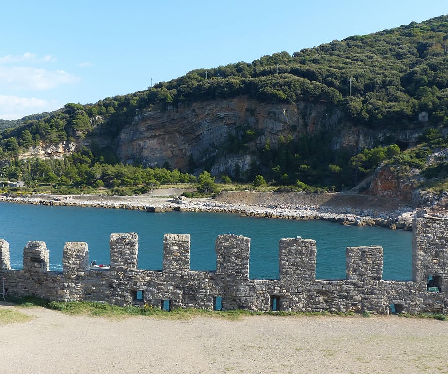 Castello Doria, Porto Venere, Castello, Doria, Golfo de La Spezia, montanha, ninguém, dia, água, ao ar livre