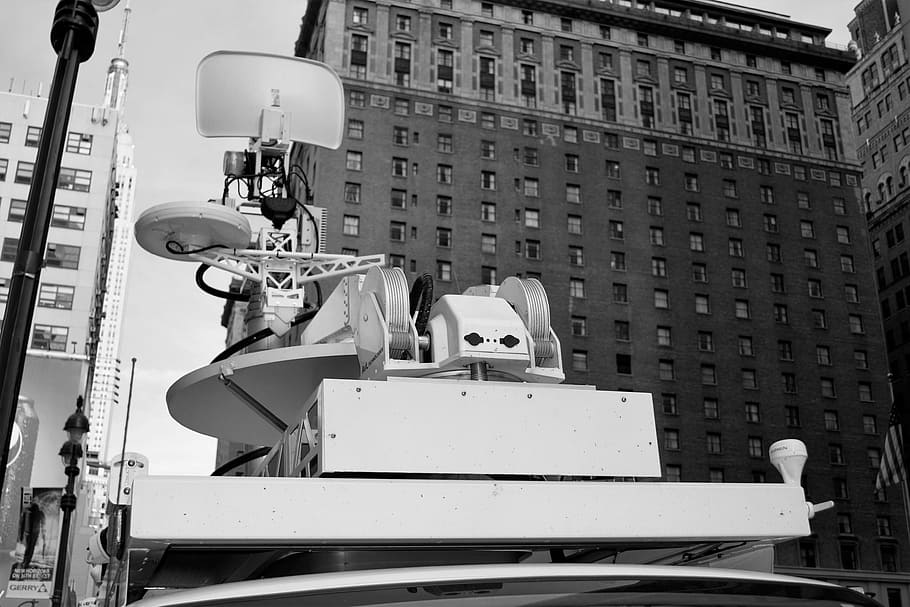 grayscale, white, tv antennae, television, live broadcast antenna, madison square garden, dish, electronic, equipment, signal