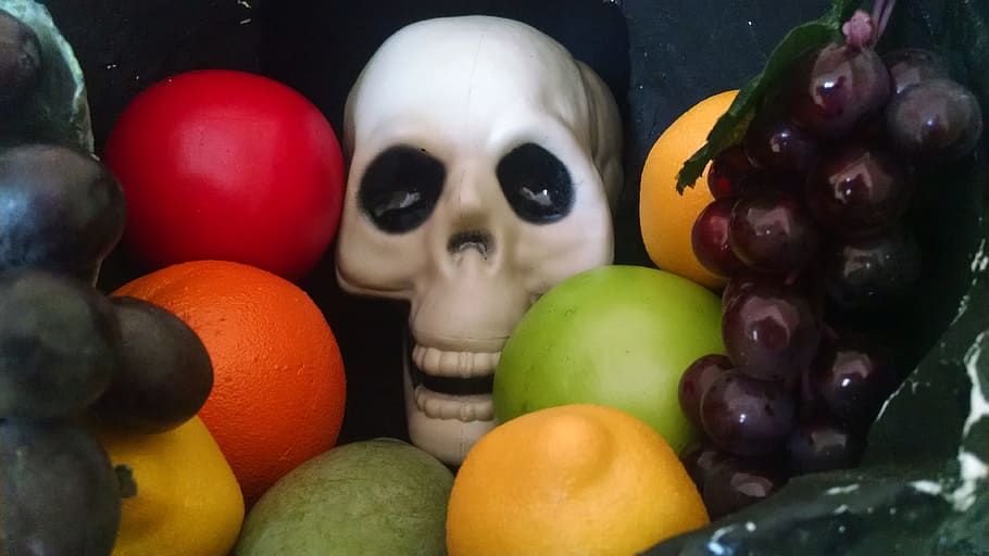 Fruit, Skull, Colorful, Food, Halloween, bone, skeleton, sweet, death, funny