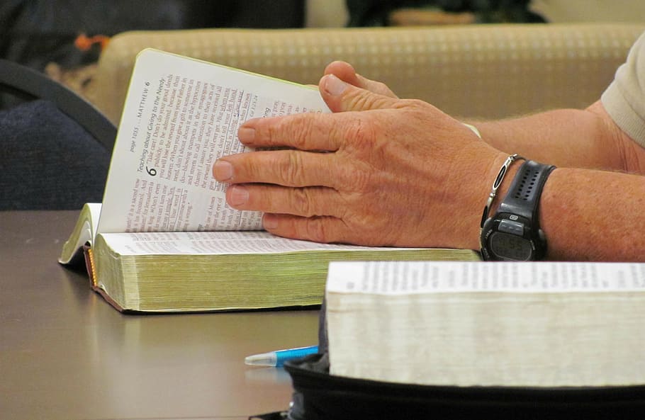 person reading book, books, bible study, bible, open book, study, hands, man, human hand, hand