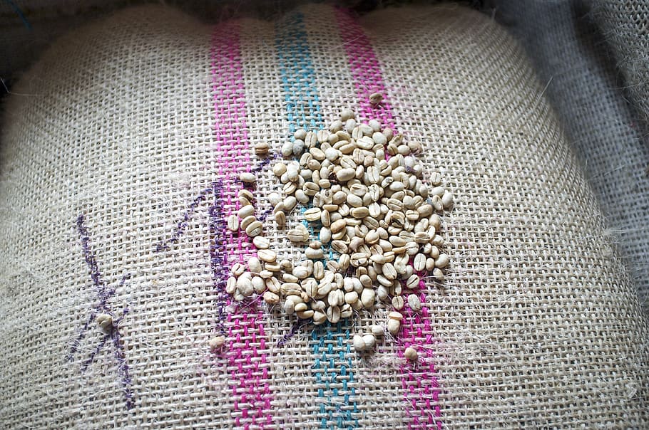 Coffee, Beans, Raw, Arabica, coffee, beans, unroasted, fresh, colombia, cafe, textile