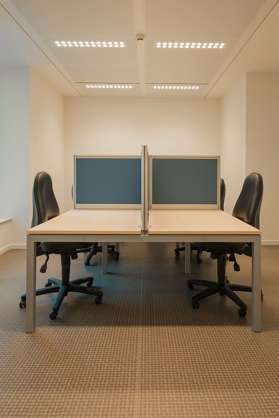 empty, brown, wooden, computer cubicle, office, open space, office room, room, corporate, business