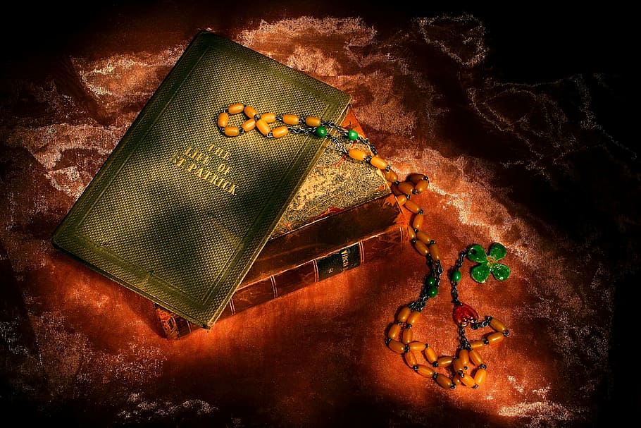 bible, brown, rosary, meaning, history, st patricks day, saint, patrick, book, old