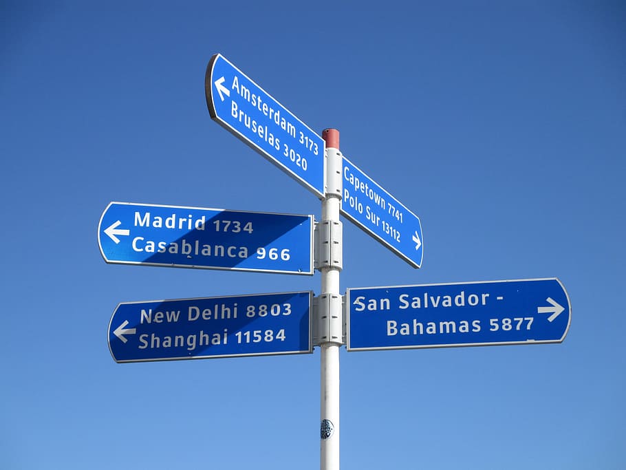 Sinais, Diretório, Ilha, Espanha, Gran Canaria, direção, placa de rua, distância, marcação, sinal direcional