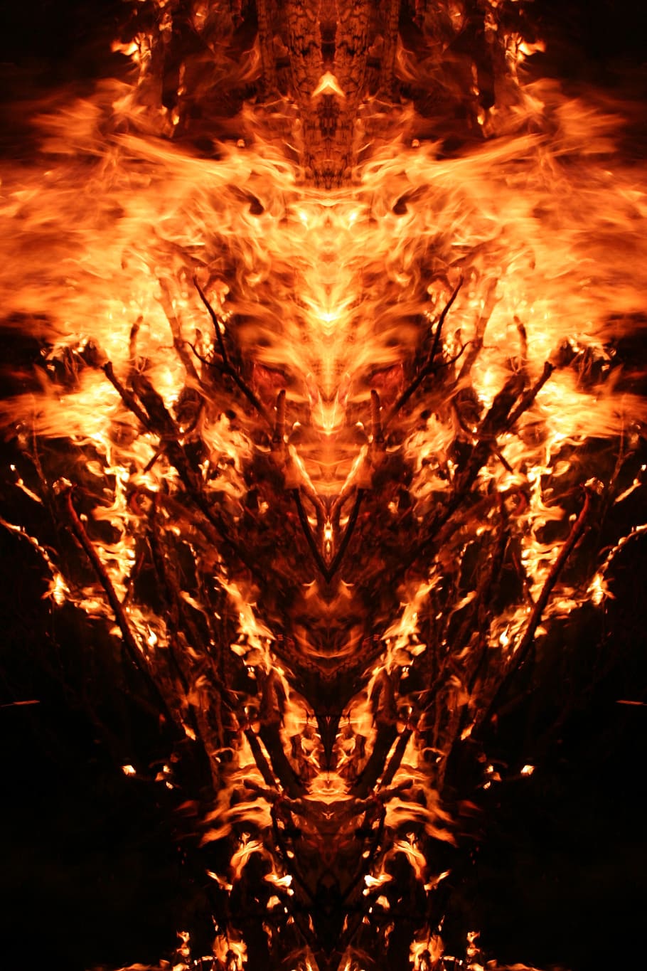 dragon flame poster, mirroring, fire, mystical, creature, heat, flame, embers, hot, campfire