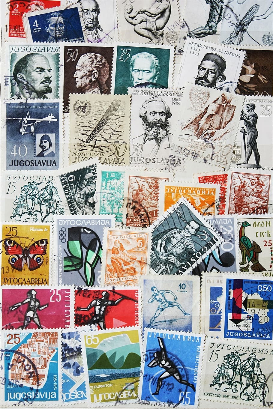 assorted, postage stamps collage, stamps, vintage, post, former, nostalgia, old, backgrounds, postage stamp