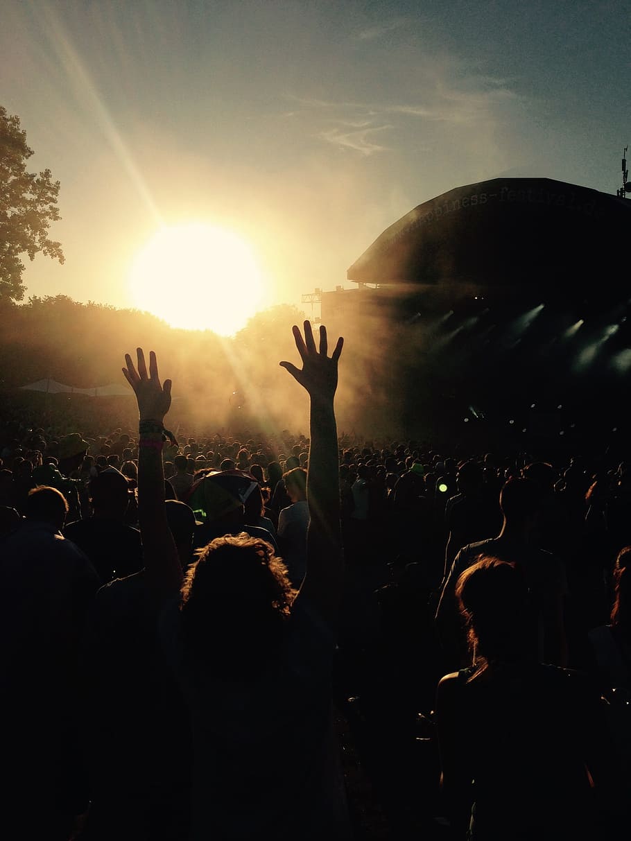 Festival, Sun, Human, Cheer, Party, joy, silhouette, crowd, music, music festival