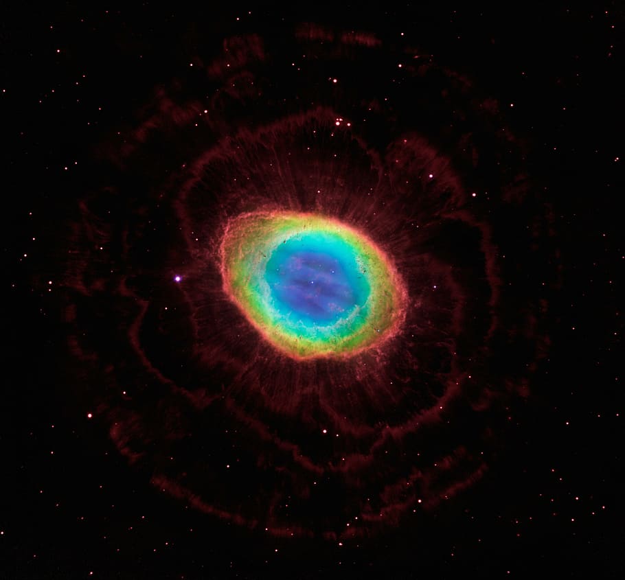 ring nebula, space, messier 57, ionized gas, constellation lyra, glow, universe, cosmos, colorful, true shape