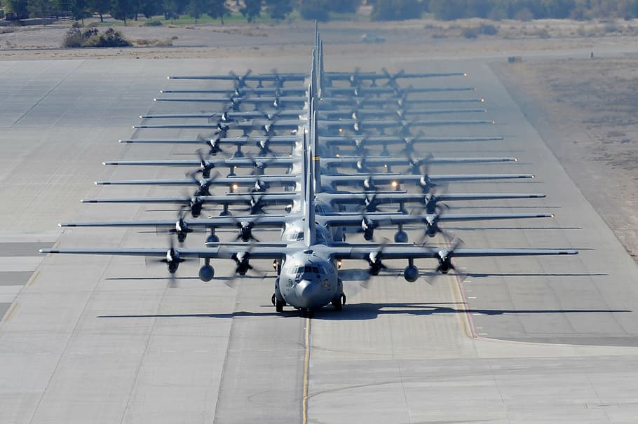 military aircraft, runway, training, usa, exercise, c-130, cargo, hercules, airplane, plane