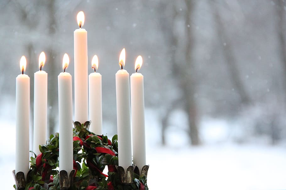 white, candle, snow, candlelight, winter, flame, christmas, lucia, lucia celebration, lucia light