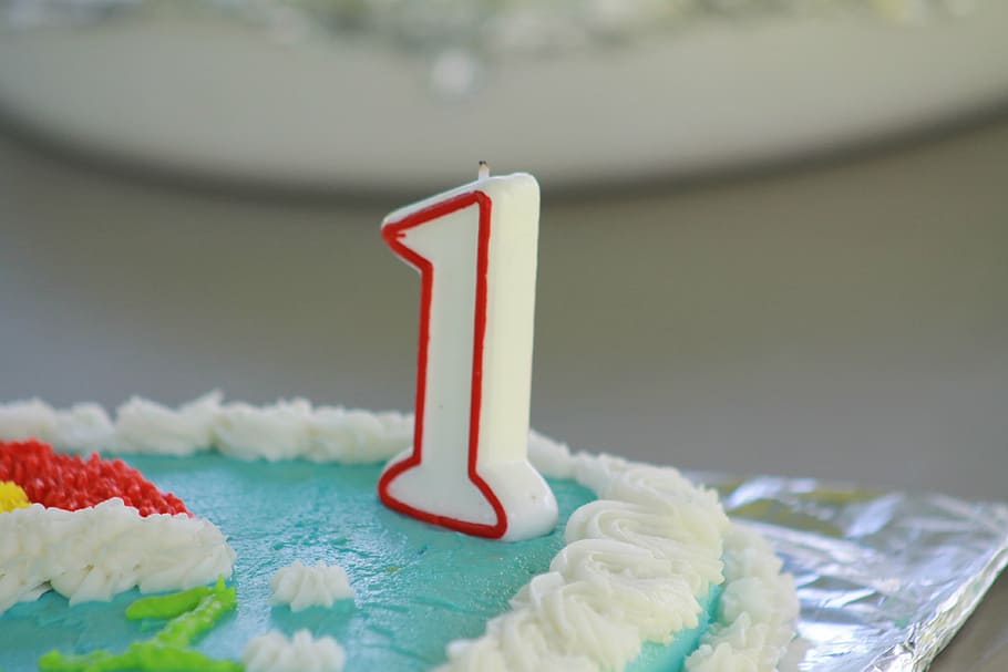 azul, bolo de glacê branco, bolo de aniversário, primeiro aniversário, um, aniversário, bolo, primeiro, celebração, doce