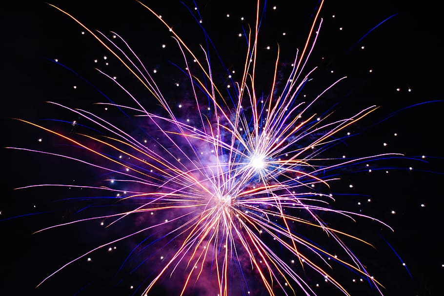 orange, purple, fireworks, new year's eve, night, colorful, rocket, celebration, exploding, fire - Natural Phenomenon