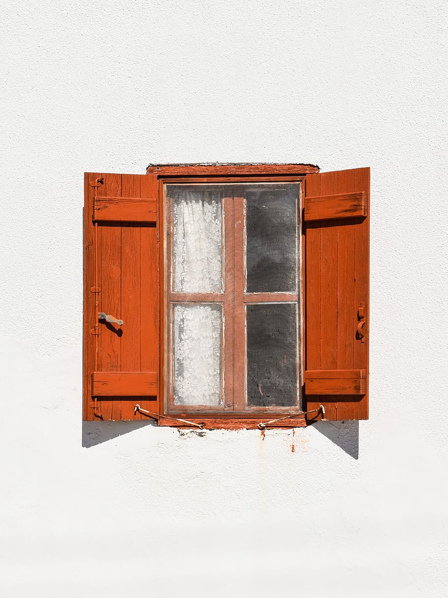 jendela, kayu, coklat, tua, berumur, lapuk, arsitektur, tradisional, psematismenos, siprus