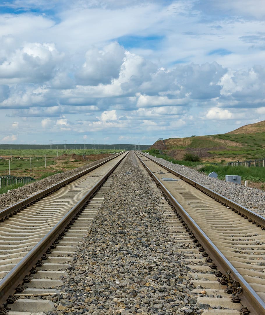 estrada de ferro, trilho, distância, perspectiva, estrada, extensão, faixa, ferrovia, transporte ferroviário, o caminho a seguir