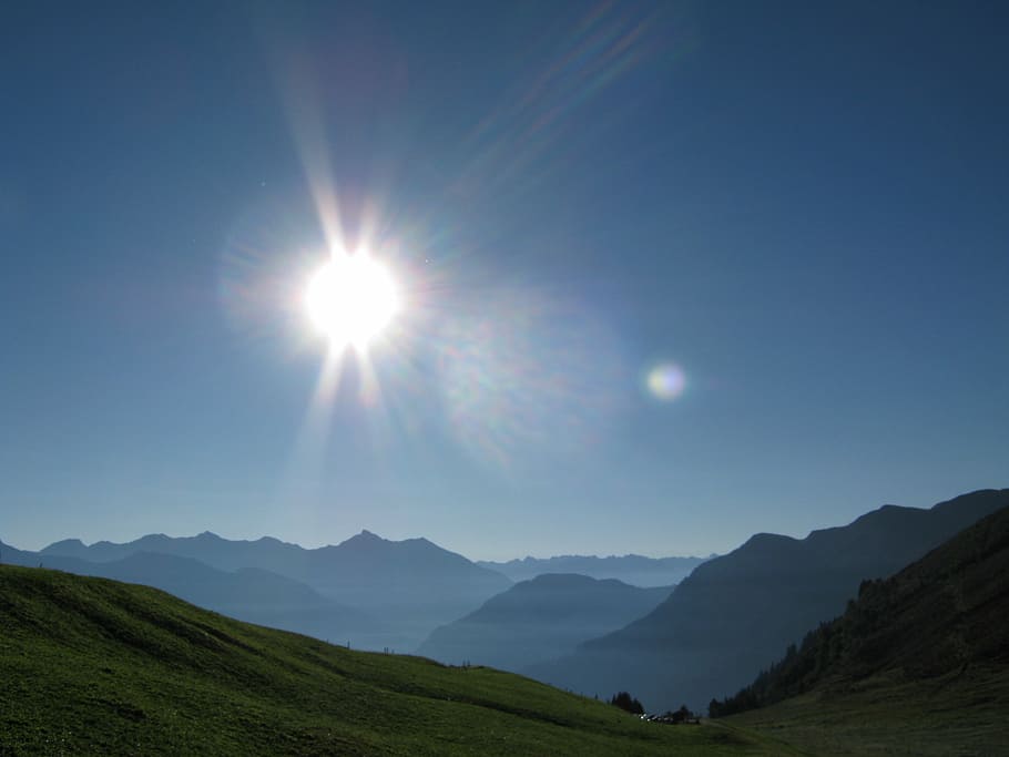 高山, 山, バックライト, スイス, グラウビュンデン, 空, 自然の美しさ, 風景-自然, 静かなシーン, 静けさ