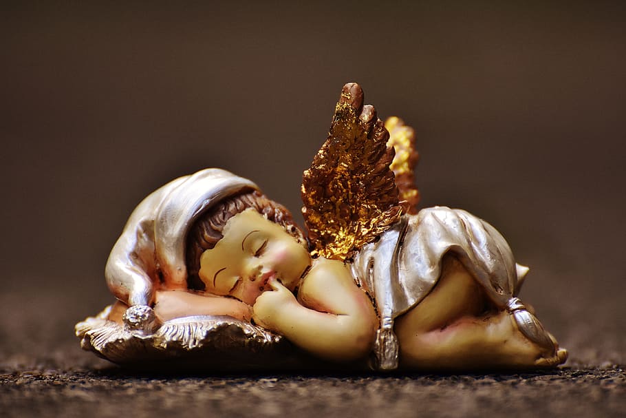 baby, sleeping, ceramic, party favor, angel, figurine, schutzengelchen, figure, cute, art