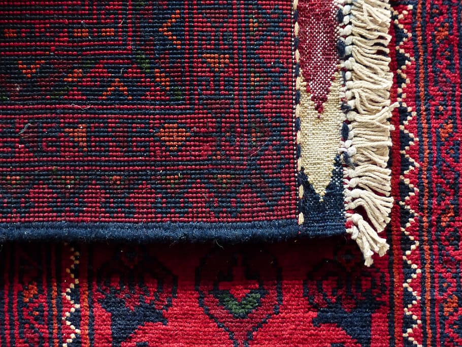 rojo, negro, textil, alfombra, atar, seda, lana, centro de tejido de alfombras, tejido, artesanía