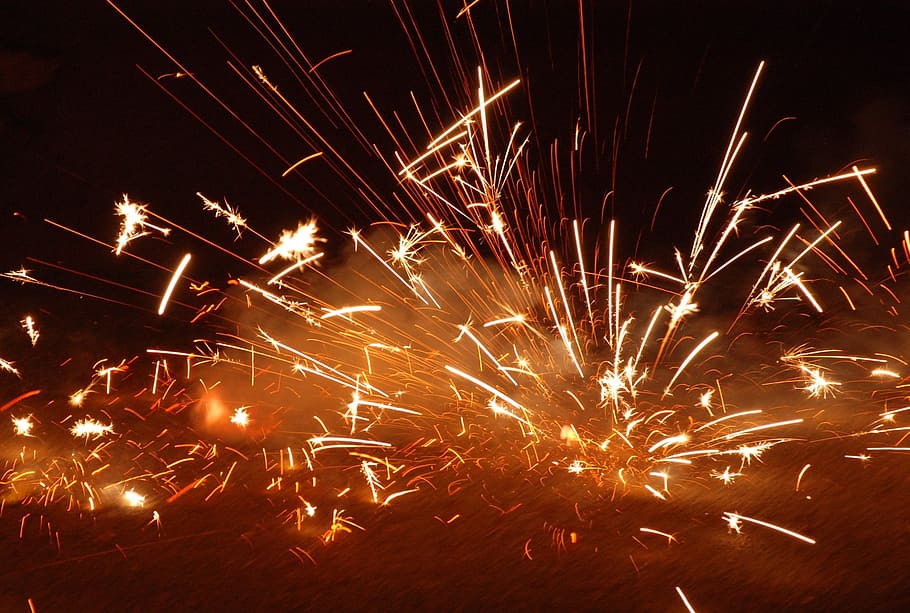 explosion, fire, firecracker, pyrotechnics, light, bright, darkness, sparks, motion, firework