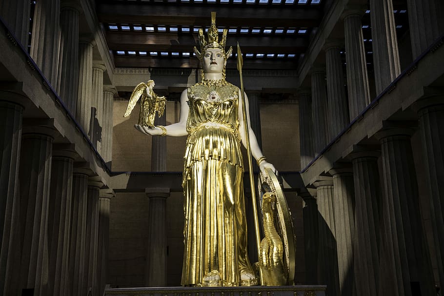 middle, Statue, Athena, Parthenon, Nashville, featured, goddess, nashvile, nike, public domain