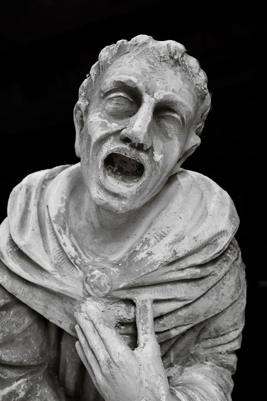 estatua de piedra, gritos, hombre, llanto, miedo, desesperación, dolor, humano, horror, depresión