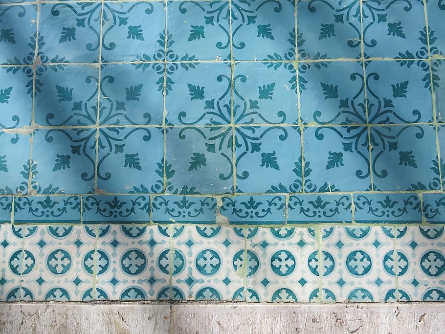 untitled, tiles, turquoise, pattern, azulejos, portugal, tile, lisbon, floral pattern, wall - building feature