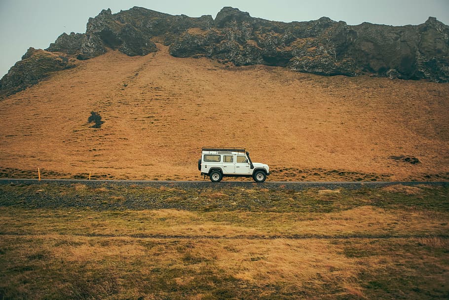 Blanco, Land Rover Discovery, carretera de asfalto, naturaleza, paisaje, transporte, carretera, viaje, campo, rocas
