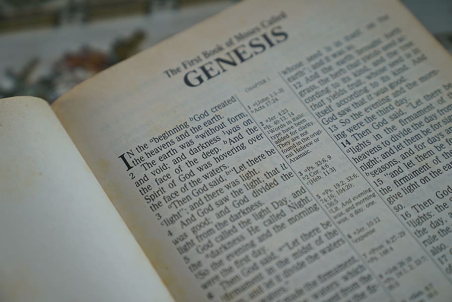 first, book, genesis page, bible, genesis, in the beginning, christian, spirituality, origins, text