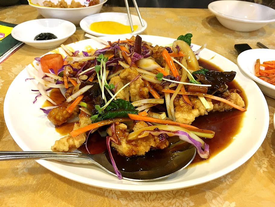 sweet and sour pork, food, meat, fry, pig meat, people's republic of china food, food and drink, ready-to-eat, table, freshness