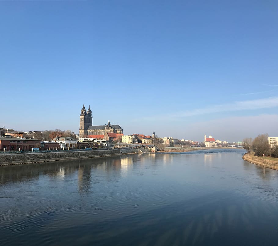 Magdeburgo, Elba, Sch, río, conservación de la naturaleza, aguas altas, Schleinufer, paseo marítimo, casco antiguo, históricamente